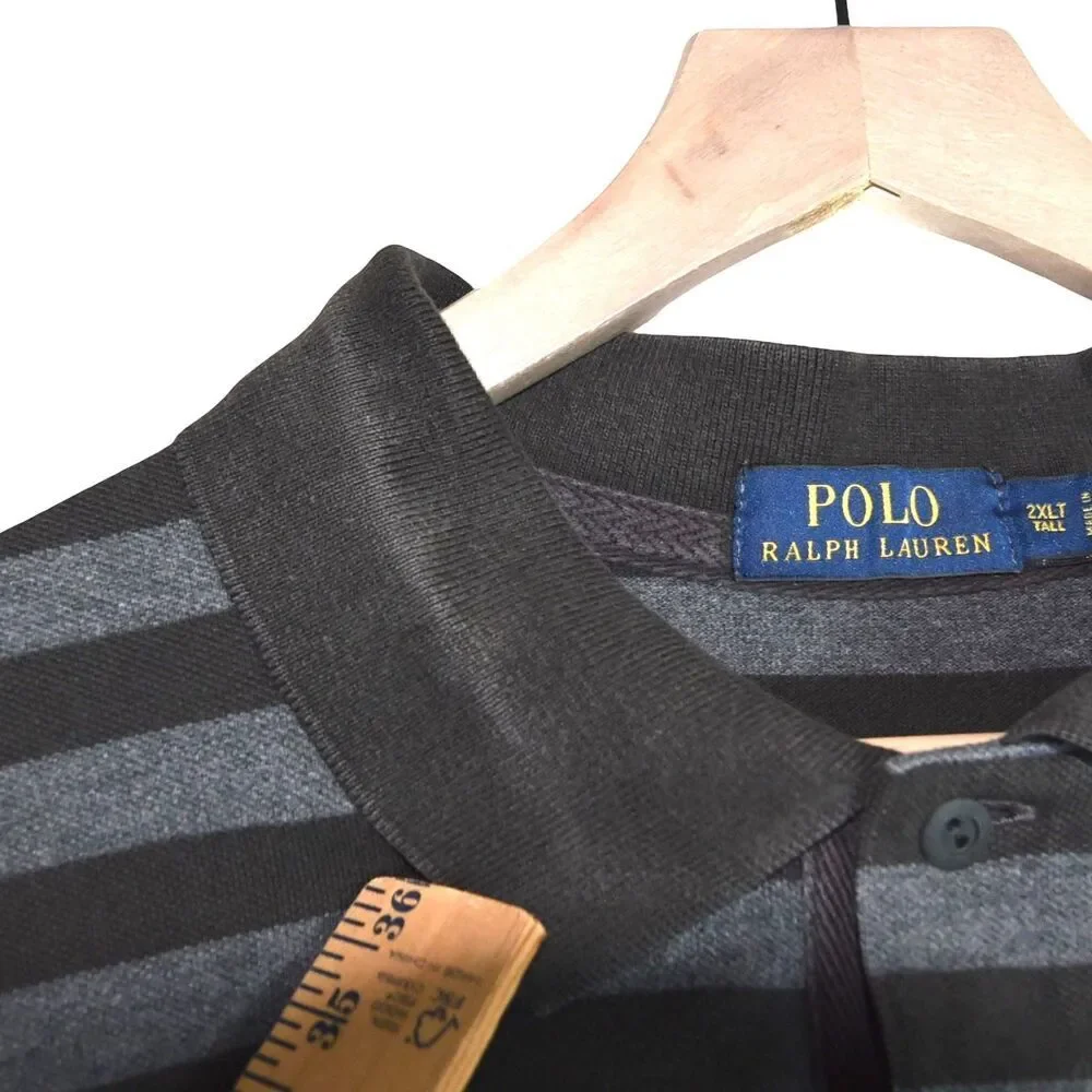 POLO Ralph Lauren 2XLT Brown Gray Stripe Polo Shirt Classic Y2K Minimal Prep